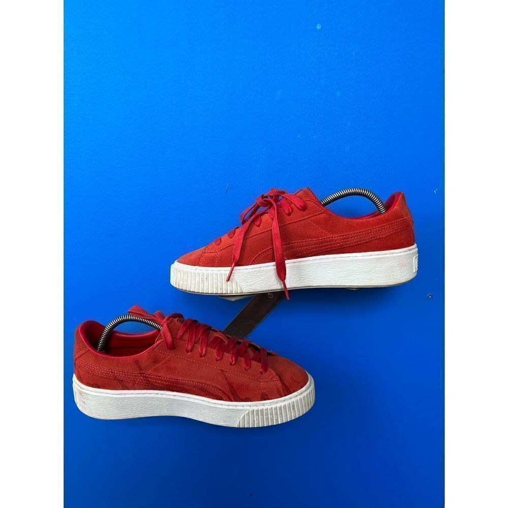 Puma Suede Platform Orange Leather Womens Lace Up Trainers 362223 03